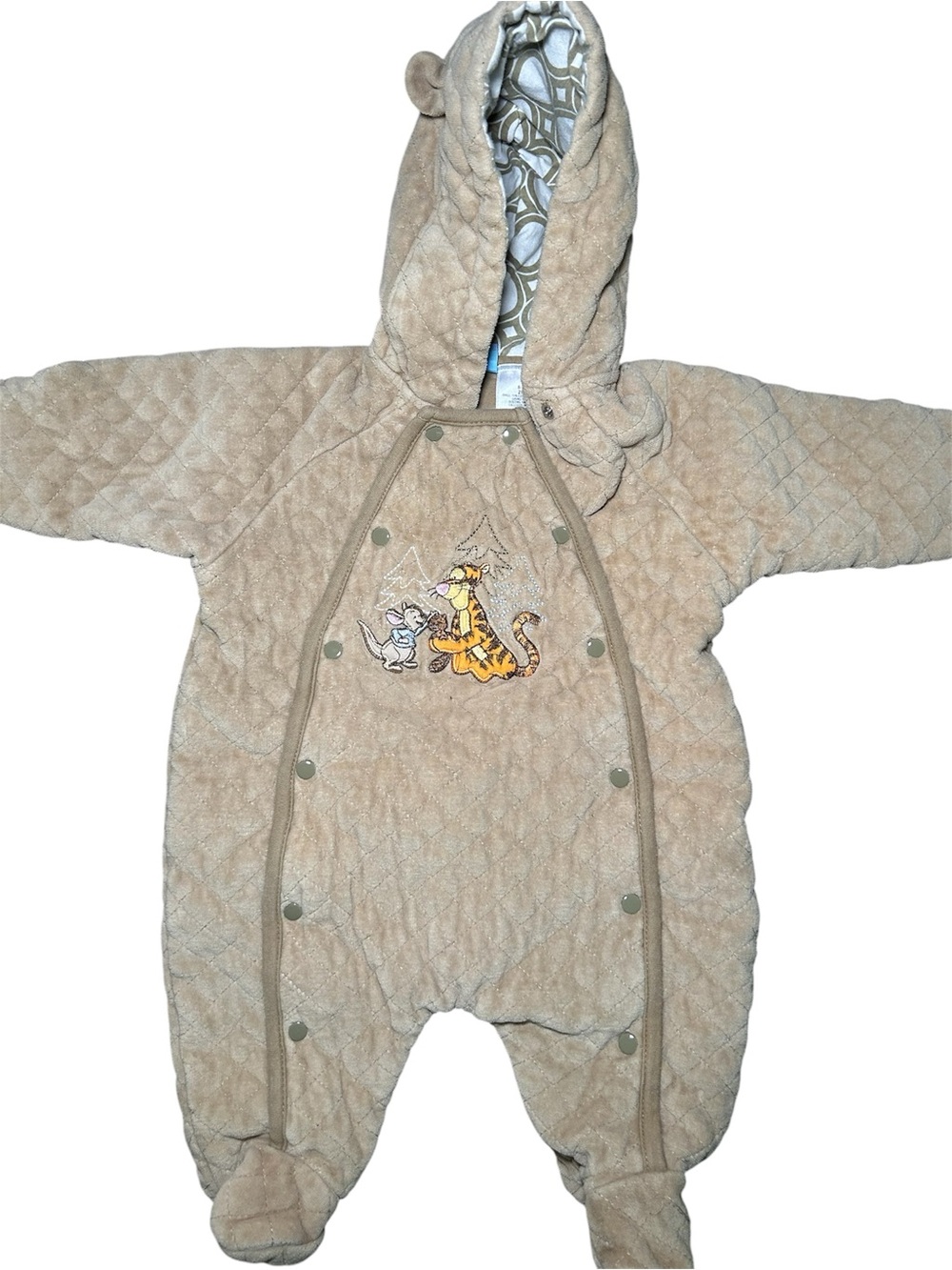Disney Beige Quilted Tigger & Roo Embroidered Baby Footie VTG Warm Cozy Winnie